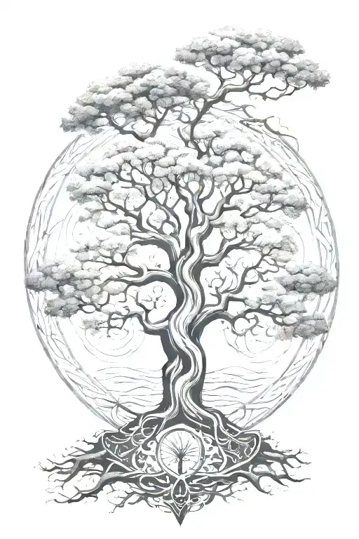 Yggdrasil Tree In Center Symbolizing