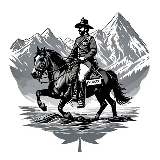 Royal Canadian Mounted Police With Mountains And A Ship