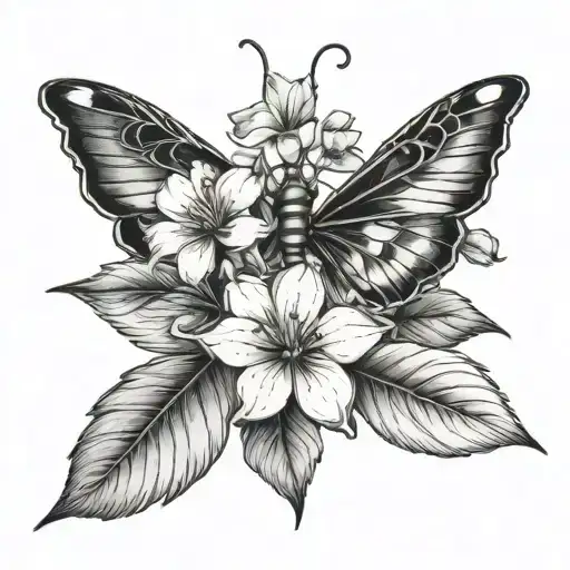 Libellule And Flower Large Black Leaves