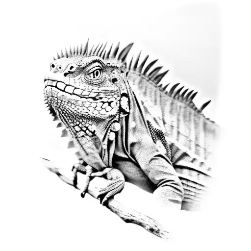 Iguana Crawling Up Tree