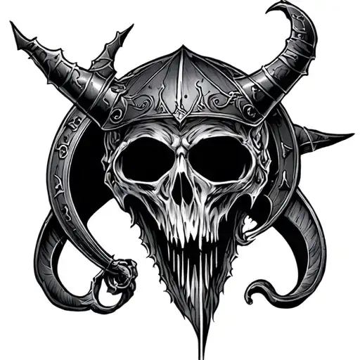 The Helm Of Darkness Leaning Against A Bident