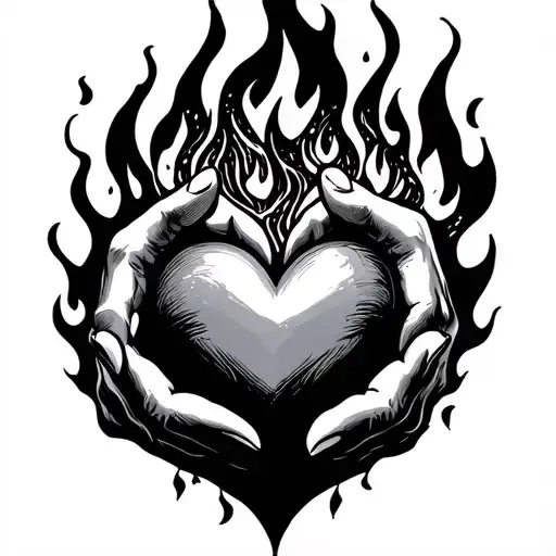 Hands On Fire Holding A Heart