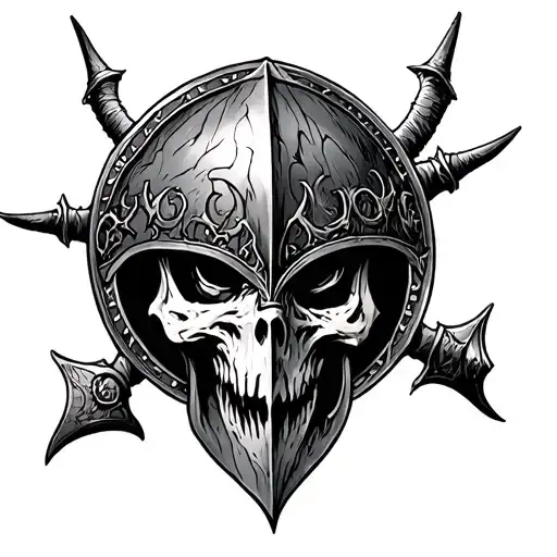 The Helm Of Darkness Leaning Against A Bident