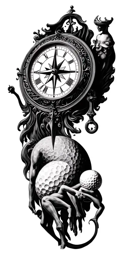 Salvador Dali Clock With Compass Golf Course Family Shadow Figures