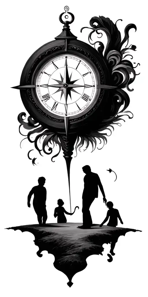 Salvador Dali Clock With Compass Golf Course Family Shadow Figures