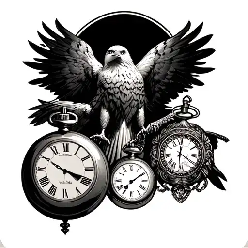 Two Pocket Watches And Eagle Perched Regally