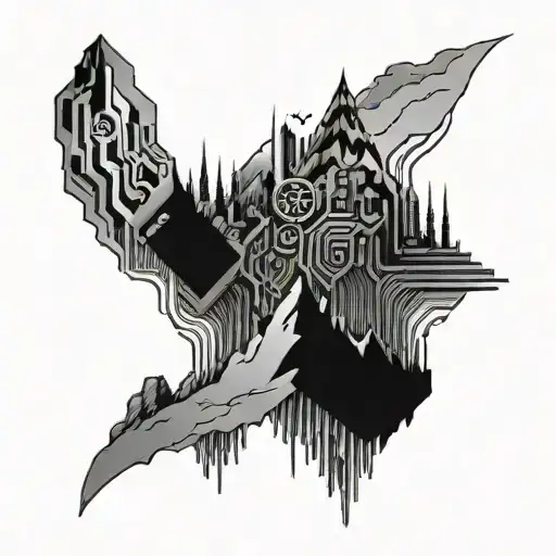 An Intricate Design Of A Computer Motherboard Morphing Into A Mountain Range