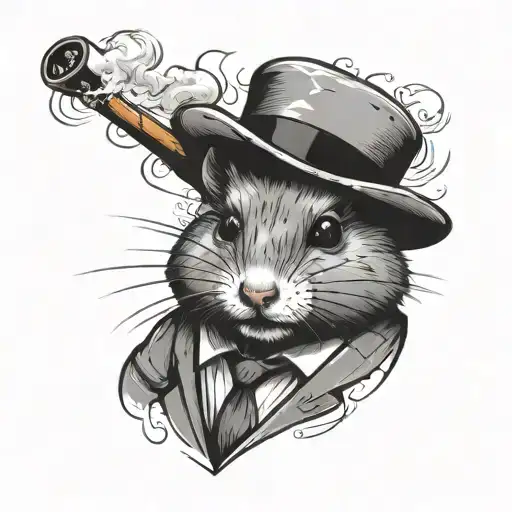 Angry Hamster In A Suit And Mafia Fedora With A Cigar