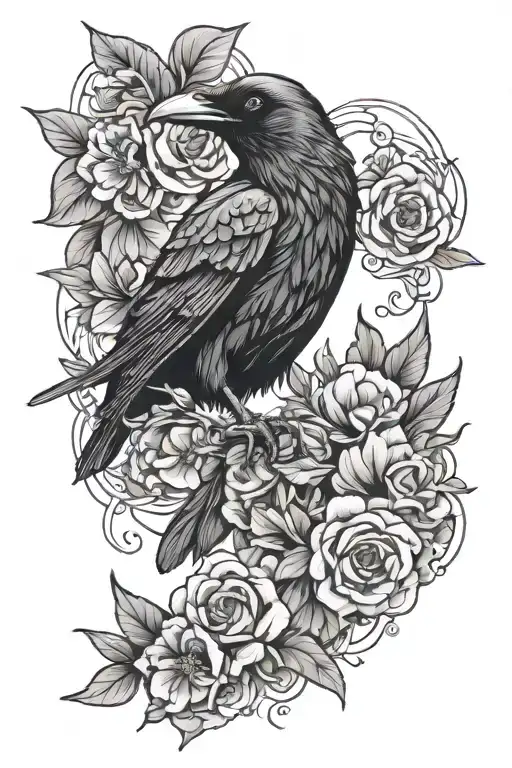 Raven And Flowers Connected