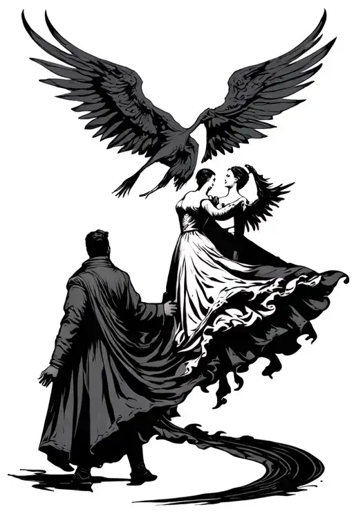 Gothic Cathedral With Man Carrying Woman Long Dress