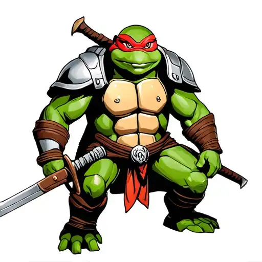 Muscular Ninja Turtle In Full Battle Armor Holding A Sword