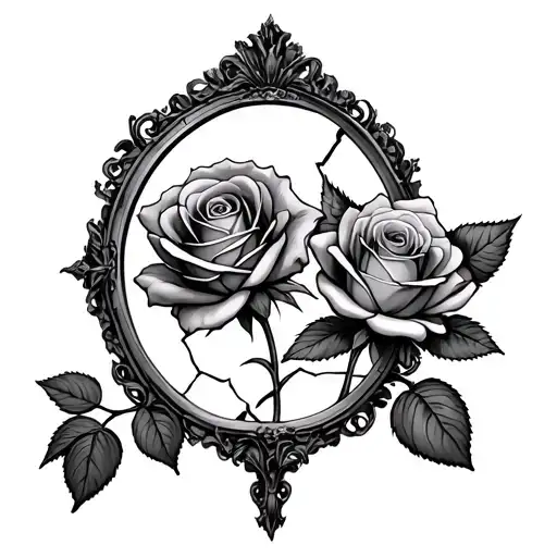 Two Rose One Rose In The Broken Mirror And One Withered Rose In Front Of The Mirror