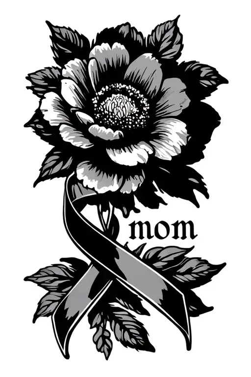 August Birth Flower And Cancer Ribbon With The Word Mom