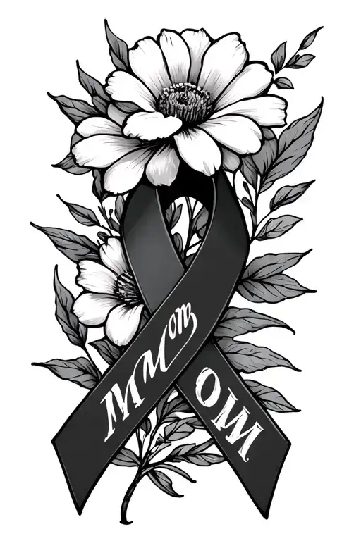 August Birth Flower And Cancer Ribbon With The Word Mom