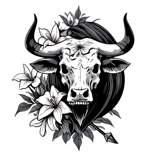 Bull With Skull Lilies Arrow