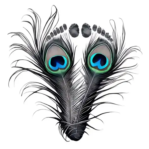 Baby Footprint Wrapped By Peacock Feather