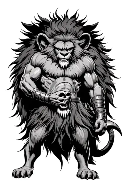 Grinch Gladiator Standing Strong Inside Lion Head Surrounded