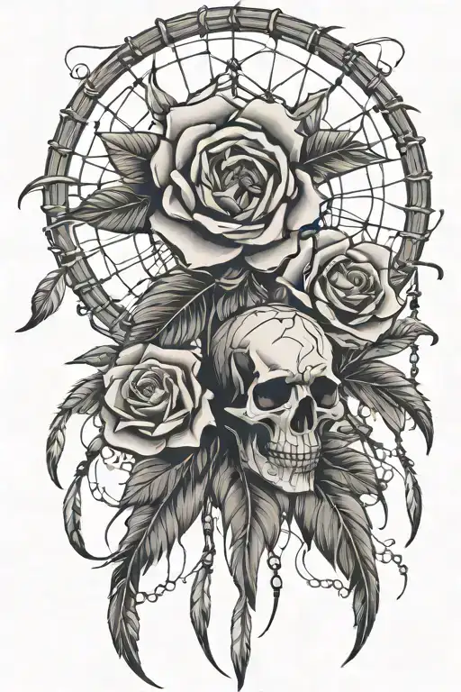 Roses And Skulls Traditional Native American Dream Catcher