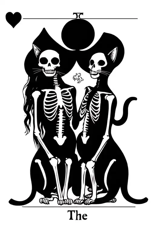 Tarot Card The Lovers With Skeleton Cats