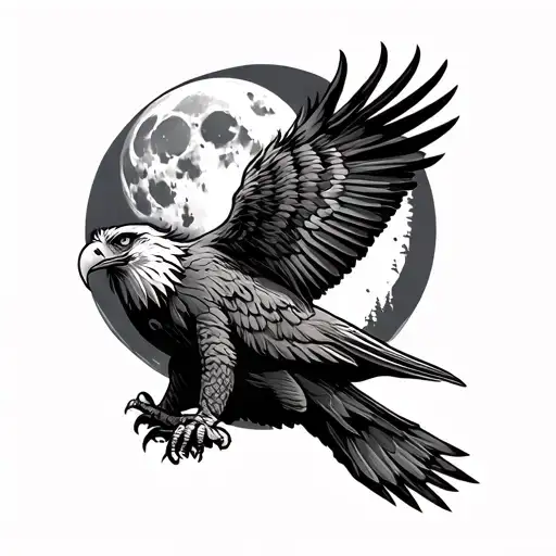 Eagle With Moon Forest Background