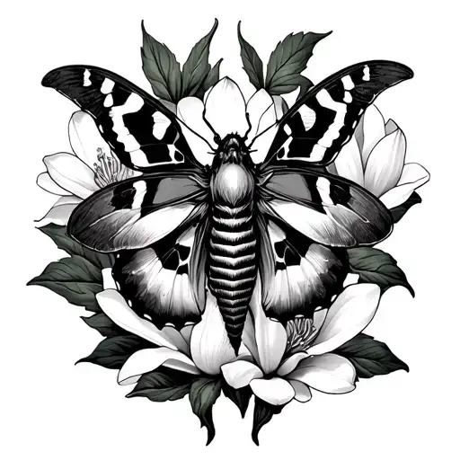 Death Moth And Magnolia Flower Surrounded