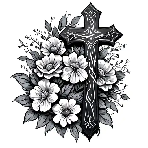 Dad Memorial And Cross And Flowers