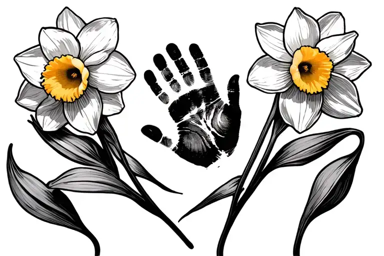 Daffodils And Baby Handprint Time Of Birth