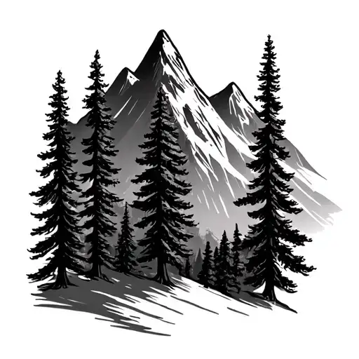 A Mountain Range With Evergreen Trees