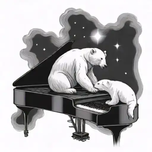 A Polar Bear Playing A Grand Piano Under The Northern Lights