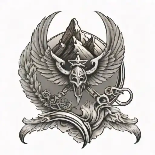 Mountains With Wings Of Freedom And Trident And Aum