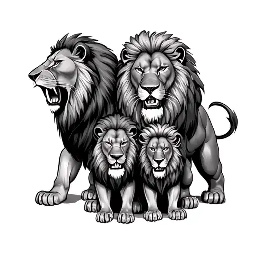 Lion Family Of 5 Wrestling