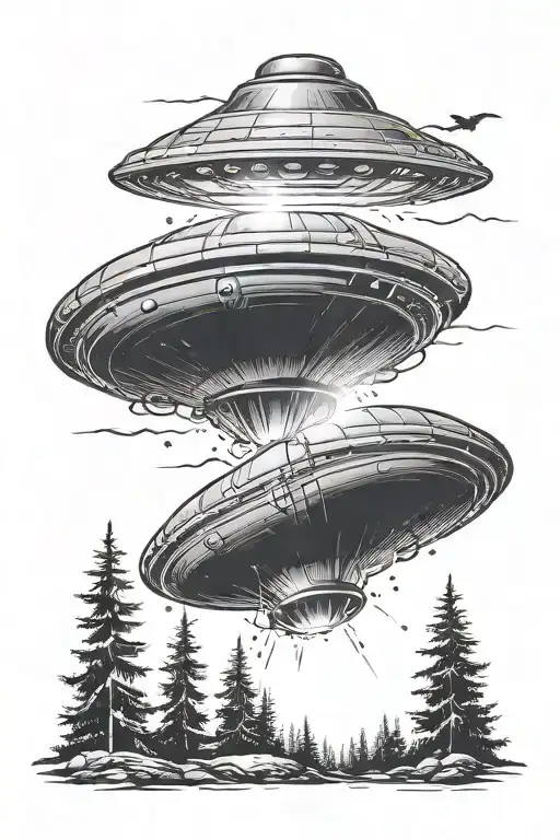 Ufo Light Beaming Down On A Child In A Forest