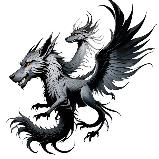 Phoenix Woman Dragon Wolf