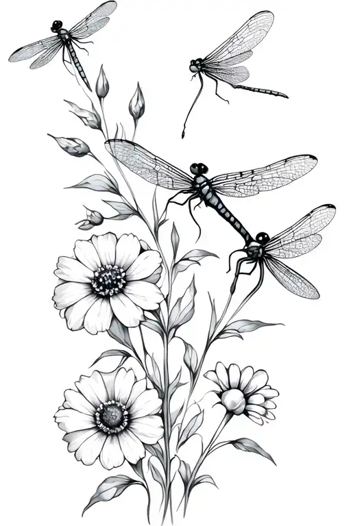 Birthflowers For Months March And October With Dragonfly