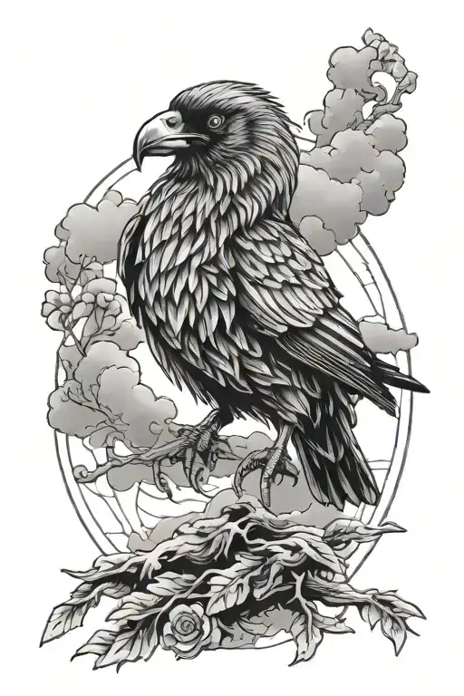 Three Eyed Raven Sitting With Cloudy Background
