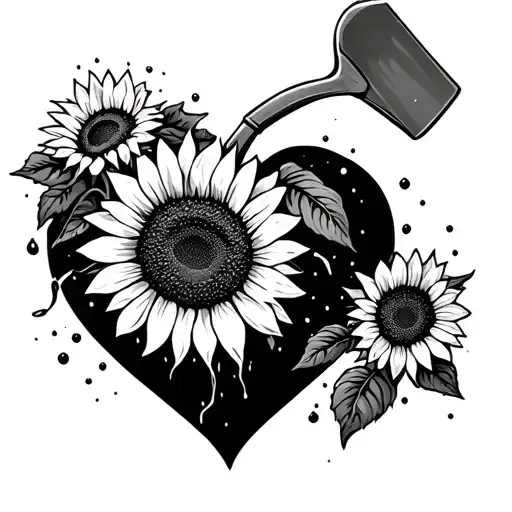 Sunflower And Shovel Pouring Dirt On Heart