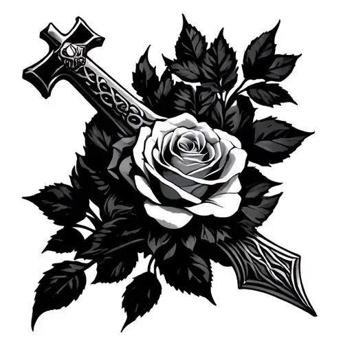 Rose With Scottish Claymore And Cross