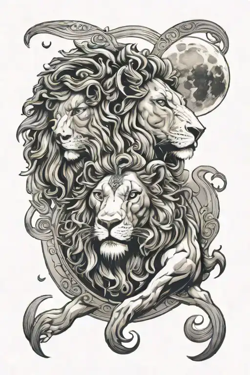 Lion And Ram In Love Inside A Moon