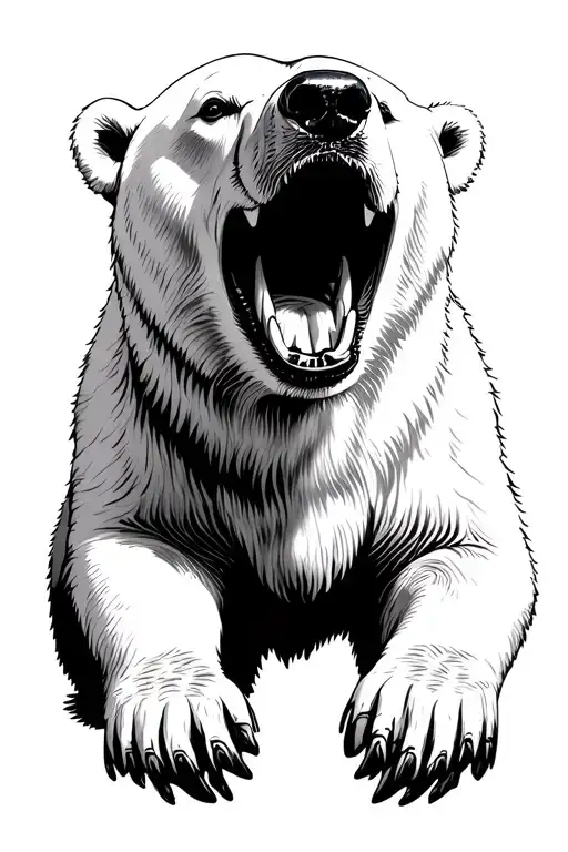 Open Polar Bears Mouth Facing Forward With An Alaskan Themed Background
