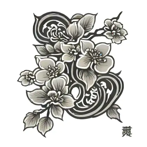 Cherry Blossom And Chinese Character For Love Written