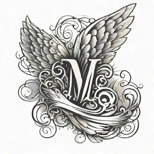 Cursive M With Angel Wings On The Back