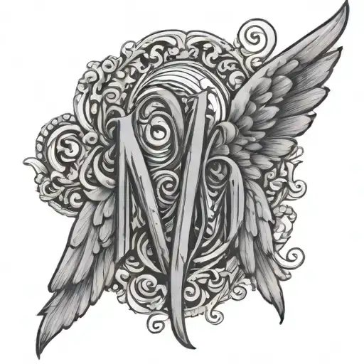 Cursive M With Angel Wings On The Back
