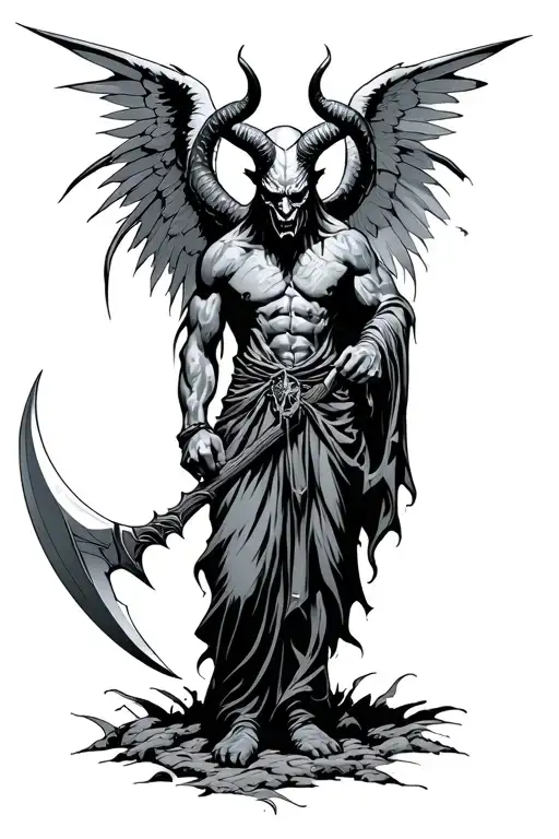 Demon With Horns And Wings Holding Scythe