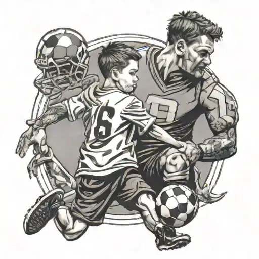 An Intricate Black And Grey Tattoo Featuring A Father And Son Bonding Over A Football Game