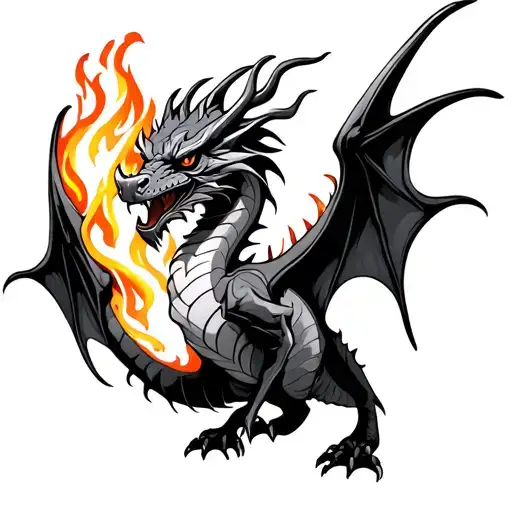 Dragon With Wings And Fire Coming