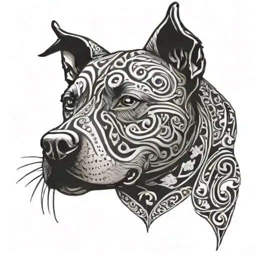 A Pitbull Silhouette Filled With Intricate Fish Hook Hearts