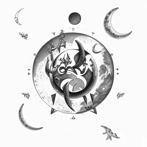 Cancer Sign Zodiac With Moon Sky And Ocean