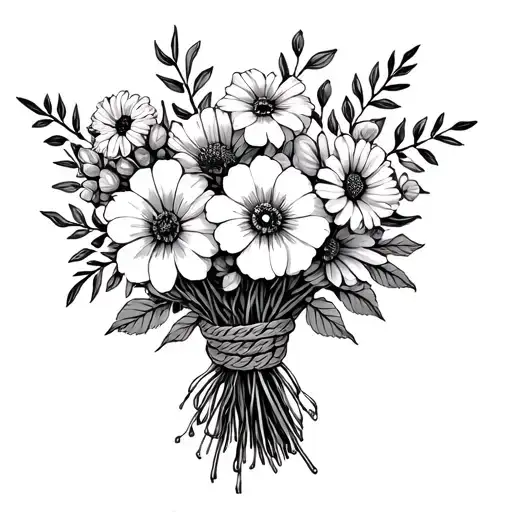 Bouqet Tied Together With Rope With February May July December Birth Flowers