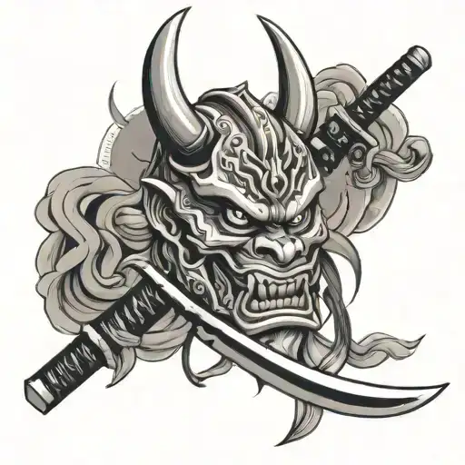 Oni Mask And Katana Sword