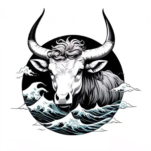 Taurus Japanese Style With Waves Crashing In The Background